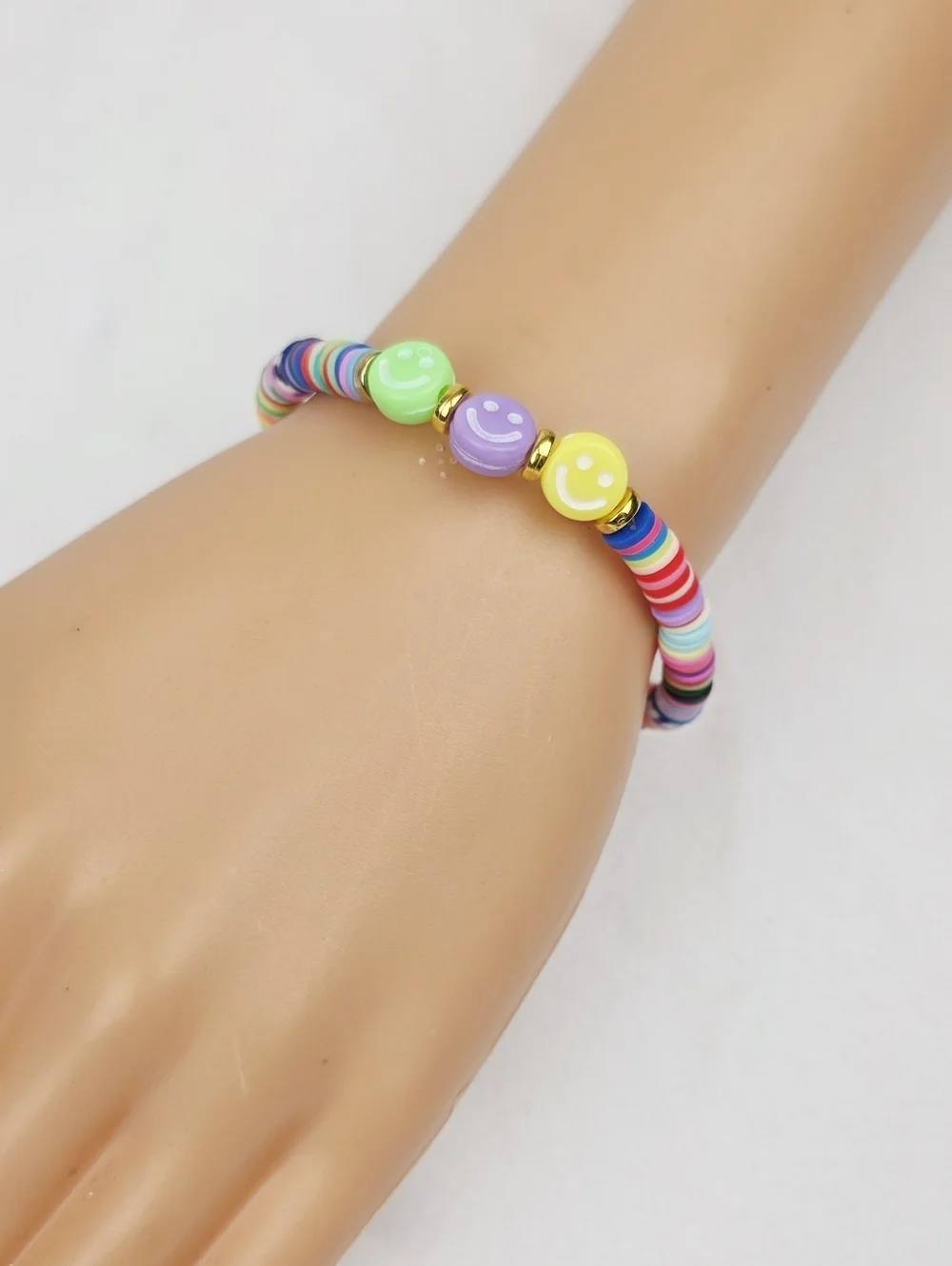 Handmade Clay Bead Multi Color Smiley Face  Bracelet